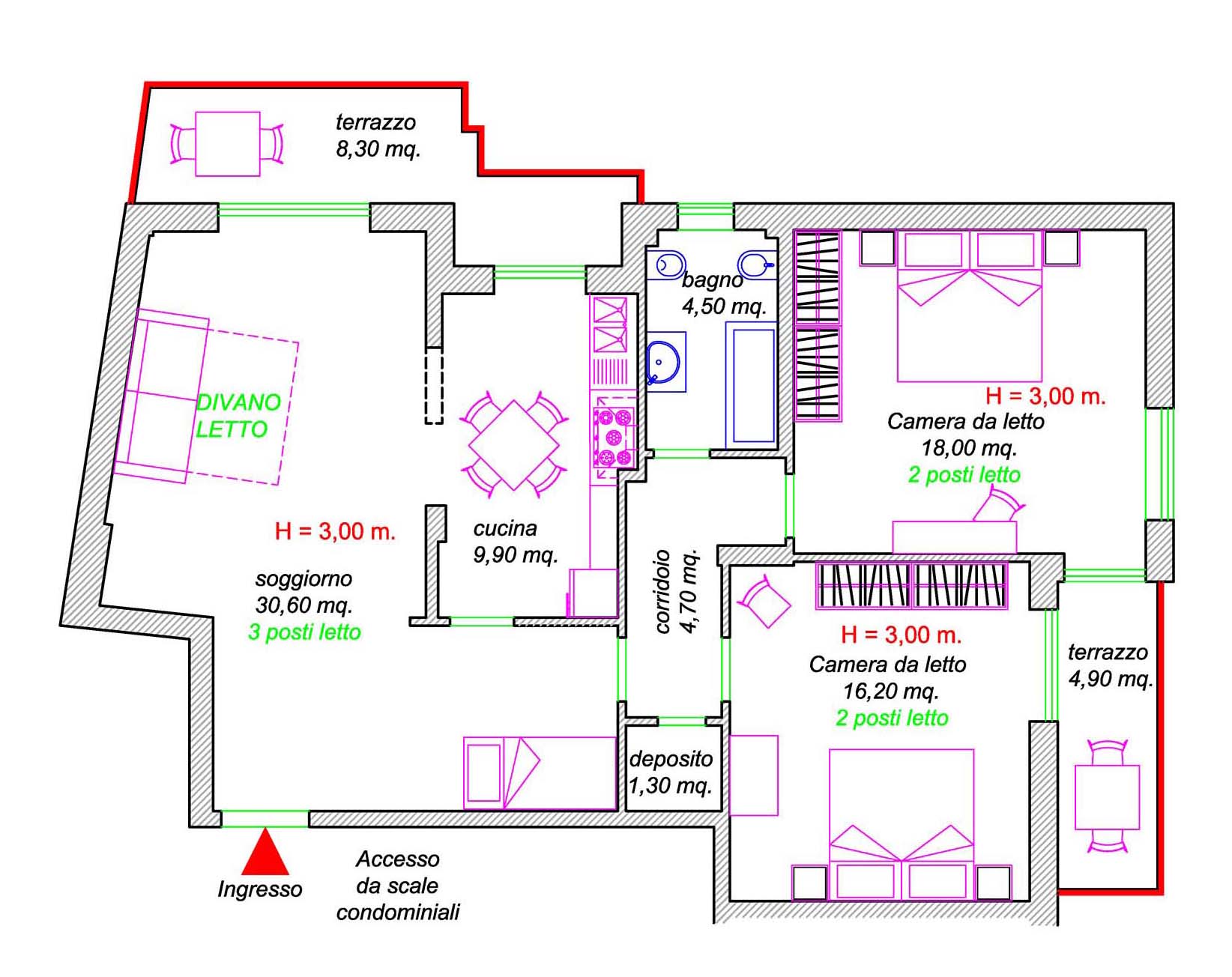 Map of the apartment "La Vita è Bella"
